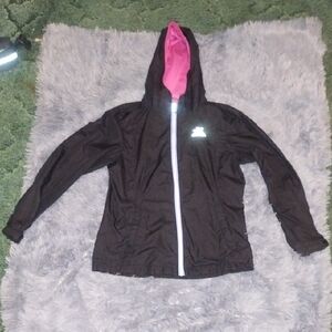 Black Hooded Jacket with Pink Interior